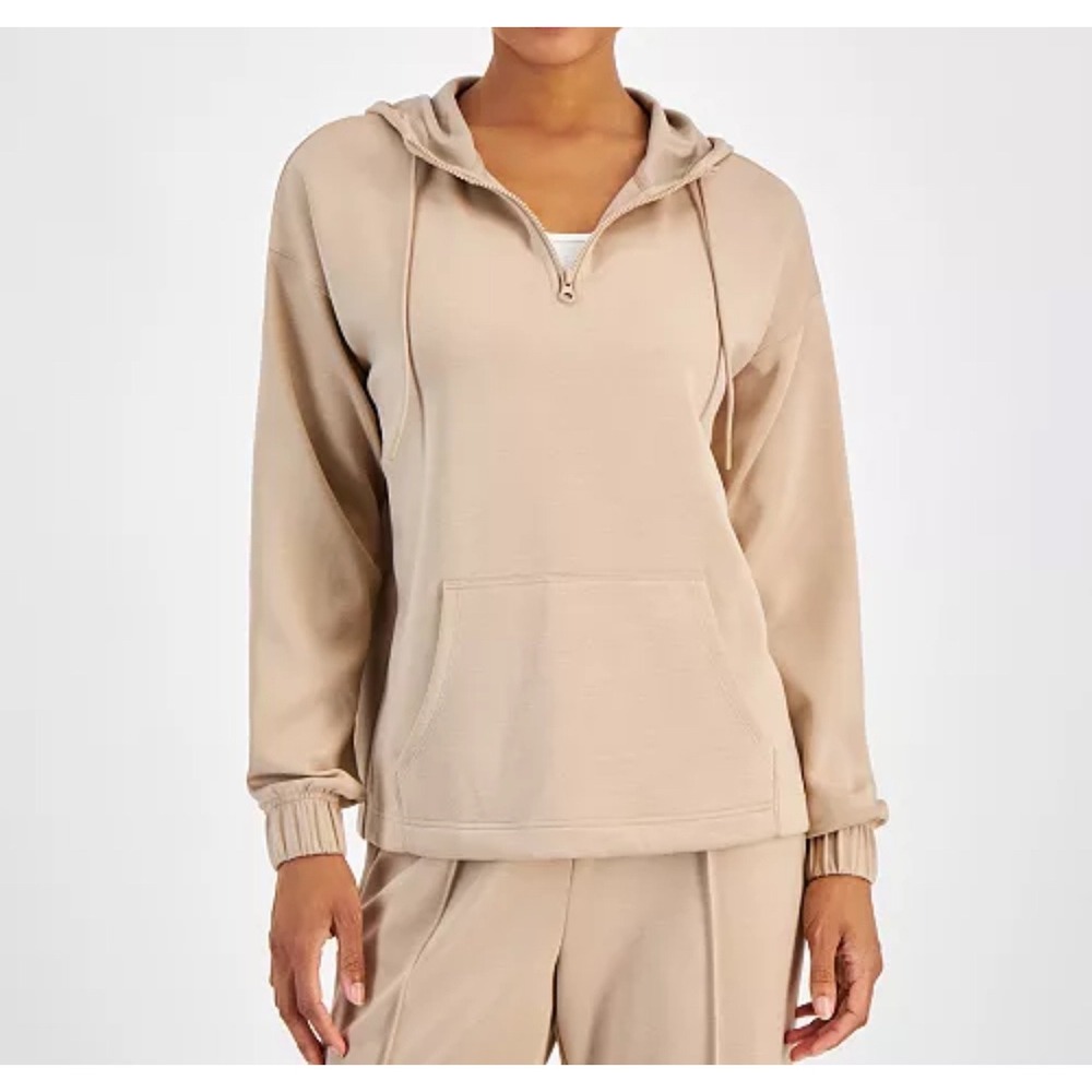 Ideology Women's Beige Quarter Zip Hoodie Sweatshirt‎ Size Small Relaxed Fit